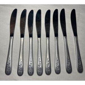8 Vintage Rogers Co Floral Mist Butter Knife Stainless Flatware Silverware Korea